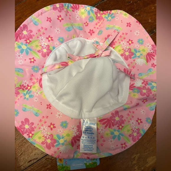 i play. Baby Brim Sun Protection Hat | Light Pink Dragonfly Floral 6 Months - Picture 7 of 8